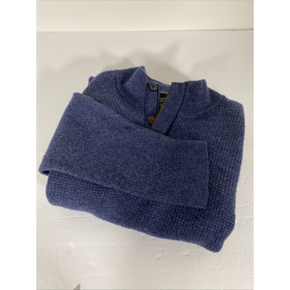 Jos A Bank Reserve Sweater Men's Large Blue 1/4 Zip Wool Blend 80% Z1